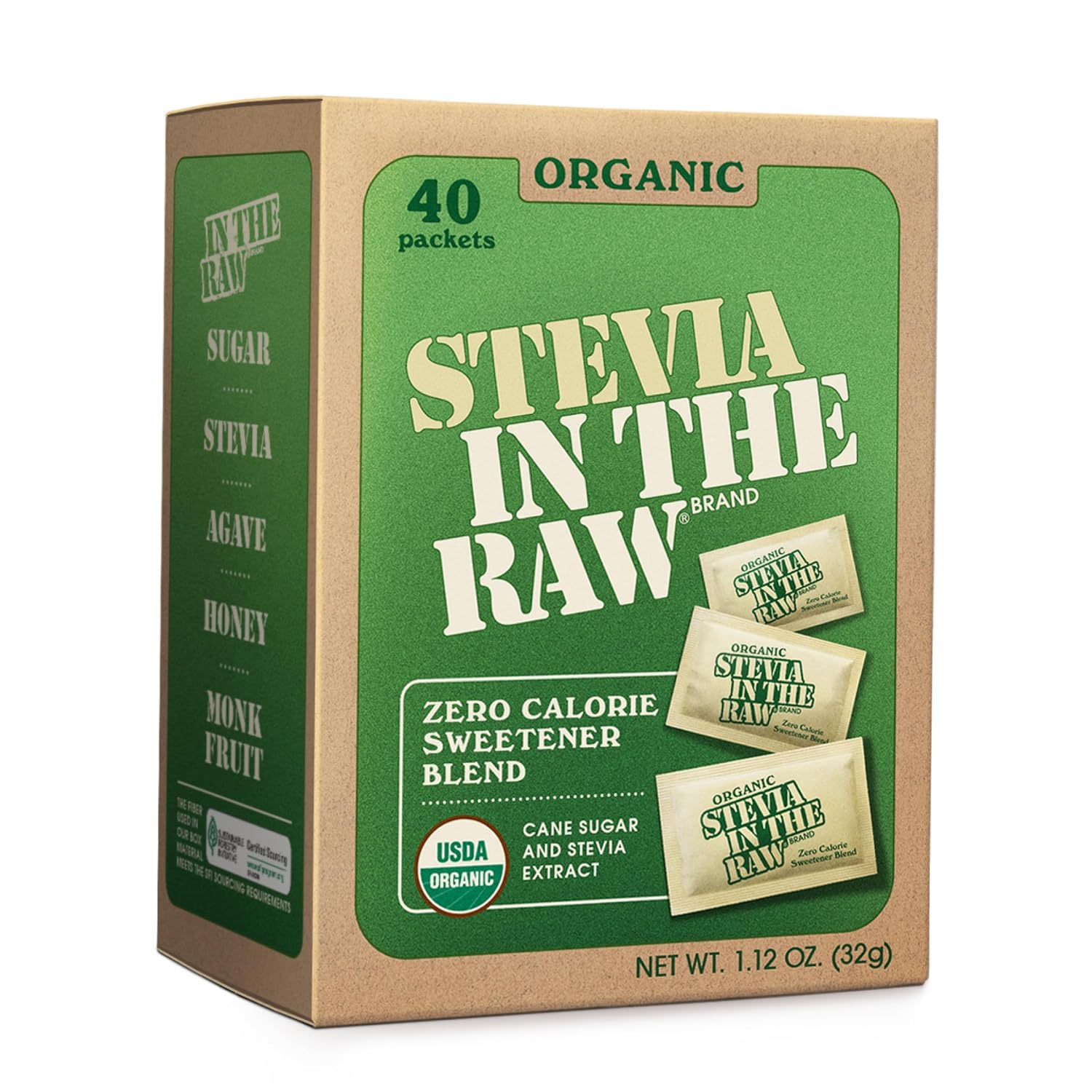 Stevia In The Raw Organic Stevia Sweetener Packets, 40 Ct | Zero Calorie Stevia Sugar Substitute Packets, No Erythritol or Artificial Flavors, USDA Organic, Non-GMO Project Verified