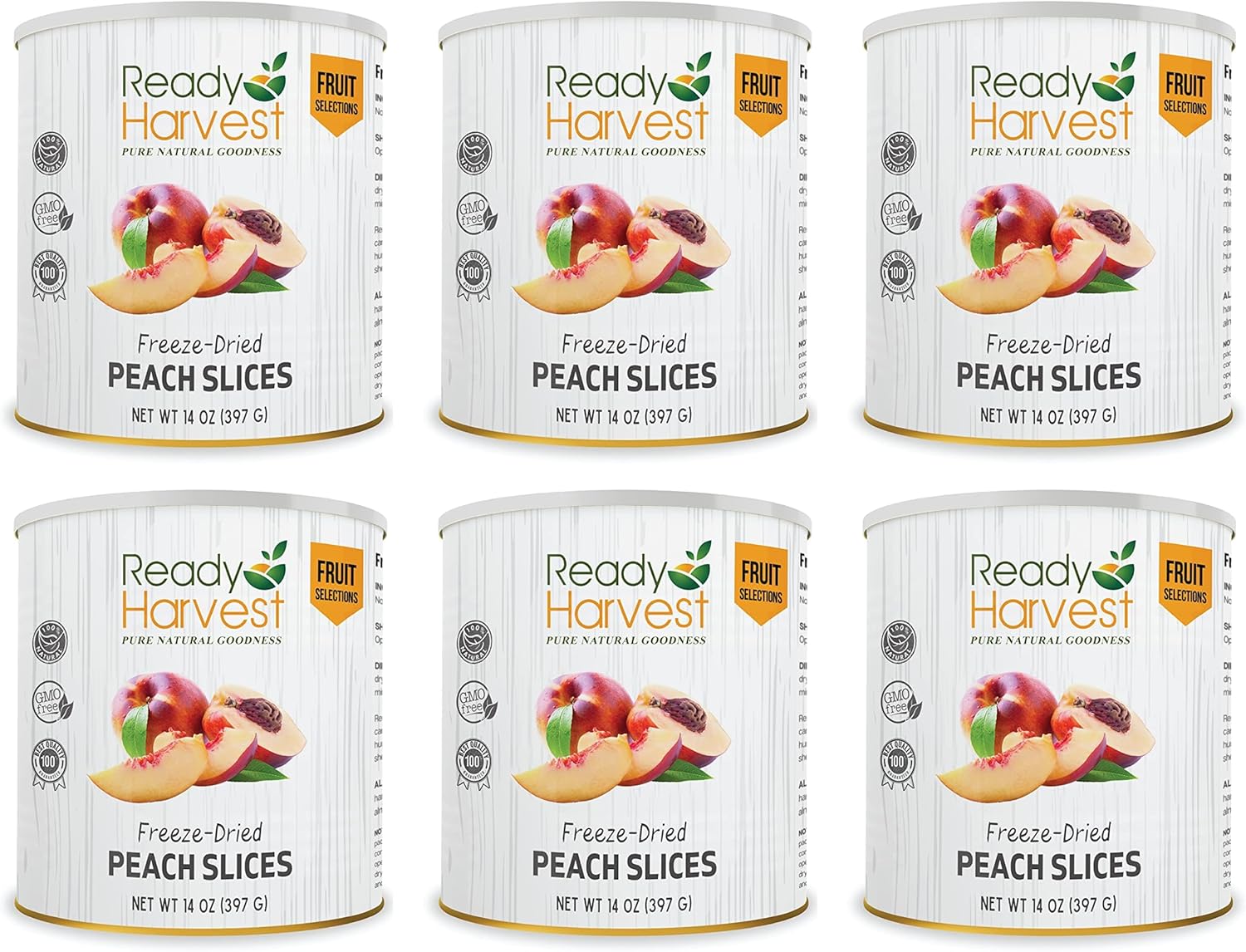 Ready Harvest Freeze Dried Peaches Freeze Dried Fruit, Freeze Dried Food Gluten Free Snacks, Fruit Snacks, Canned Food, Camping Essentials, Veggie Snacks #10 Can, 25-year shelf life 6 cans 397g