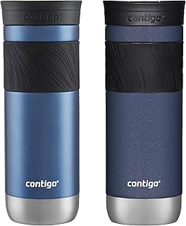 Contigo SNAPSEAL Insulated Stainless Steel Travel Mug with Grip, 20oz., Blue Corn Transparent Satin & Midnight Berry