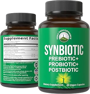 Synbiotic = Prebiotic + Probiotic + Postbiotic 3-in-1 Supplement with Clinically Tested Ingredients. Pre And Probiotics Plus Important Tributyrin Postbiotics For Gut. Vegan Capsules For Women + Men