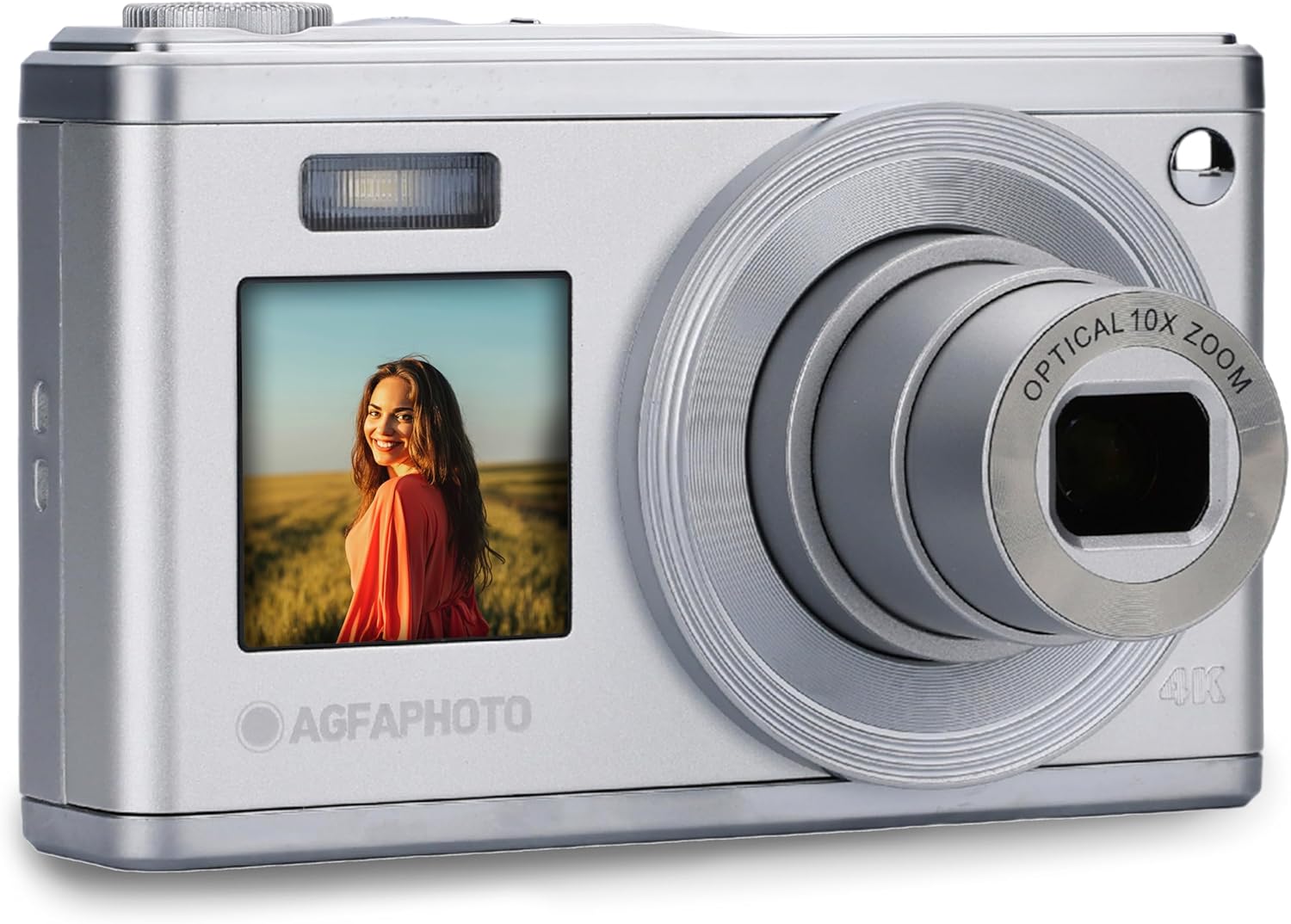AGFA PHOTO Realishot DC9200 - Compact Digital Camera, 24 MP, 4K Video, 10x Optical Zoom, Dual Screen 2.8" + 1.54", CMOS Sensor, Image Stabilization, Lithium Battery - Silver