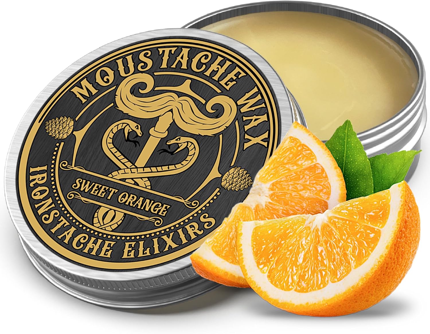 Moustache Wax for Men 30ml - Strong Hold Grooming Wax with Natural Beeswax, Coconut Oil & Vitamin E | Subtle Orange Scent | Small-Batch Made in the UK by IronStache Elixirs |
