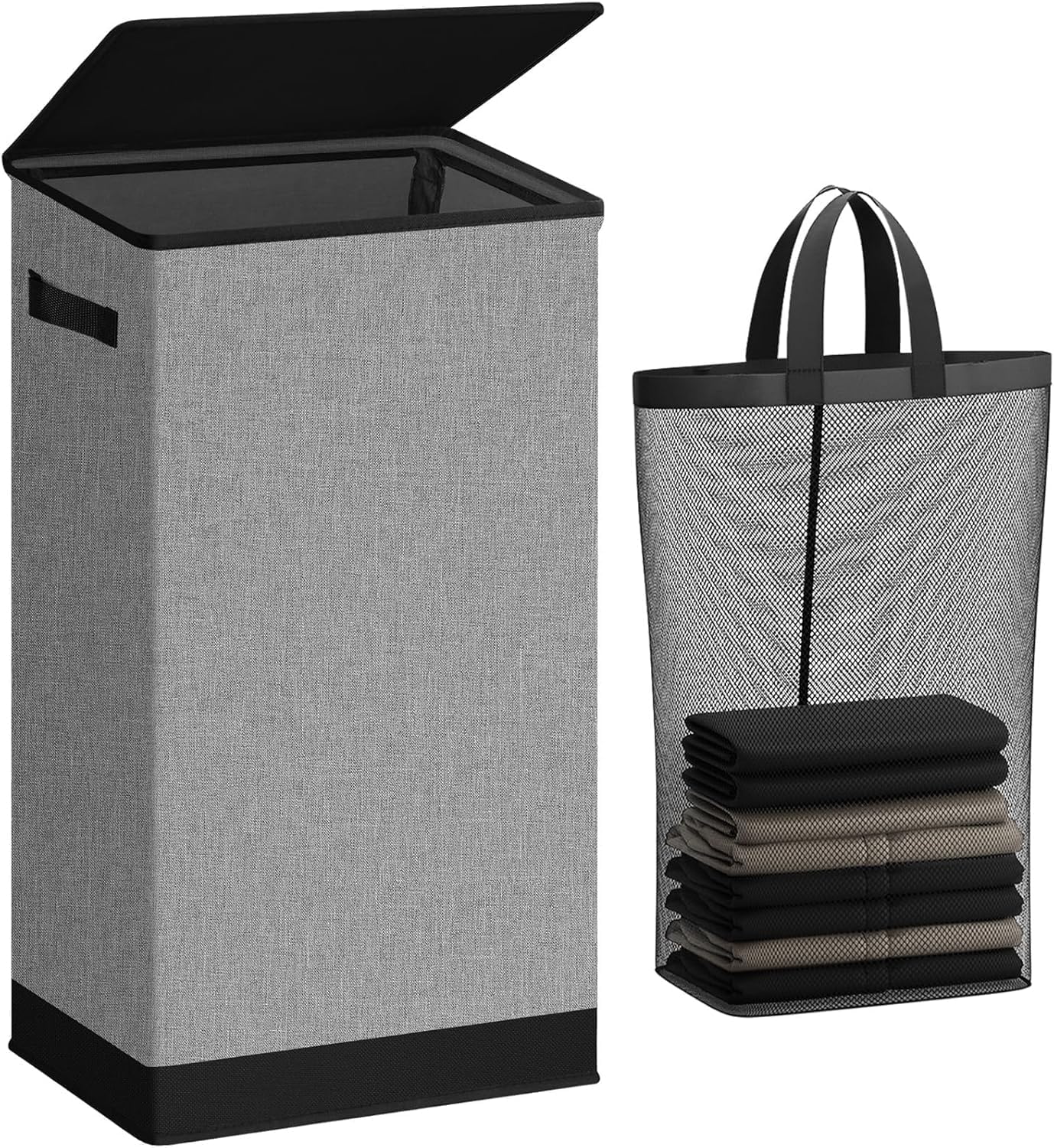 SOLEDI Laundry Hamper with Lid 100L Large & Tall Collapsible Laundry Basket, Clothes Hamper with Bag Removable Easy to Carry, Dirty Hampers for Bedroom, Bathroom, Dorm, College, Grey