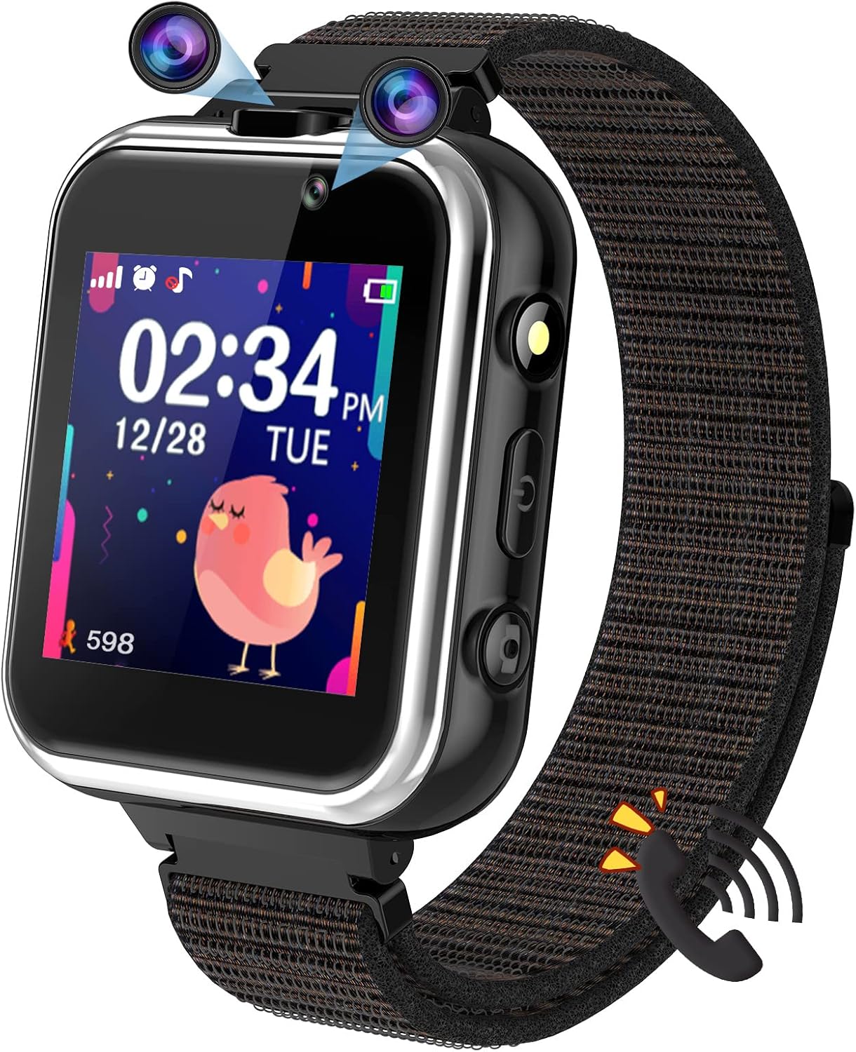 PTHTECHUS Kids Smartwatch Phone, Touch Screen Wrist Watches Step counter Children Music Player Game Wristwatch, School Mode Flashlight Calculator SOS Clock, Boys Girls Student Birthday Gifts, Black