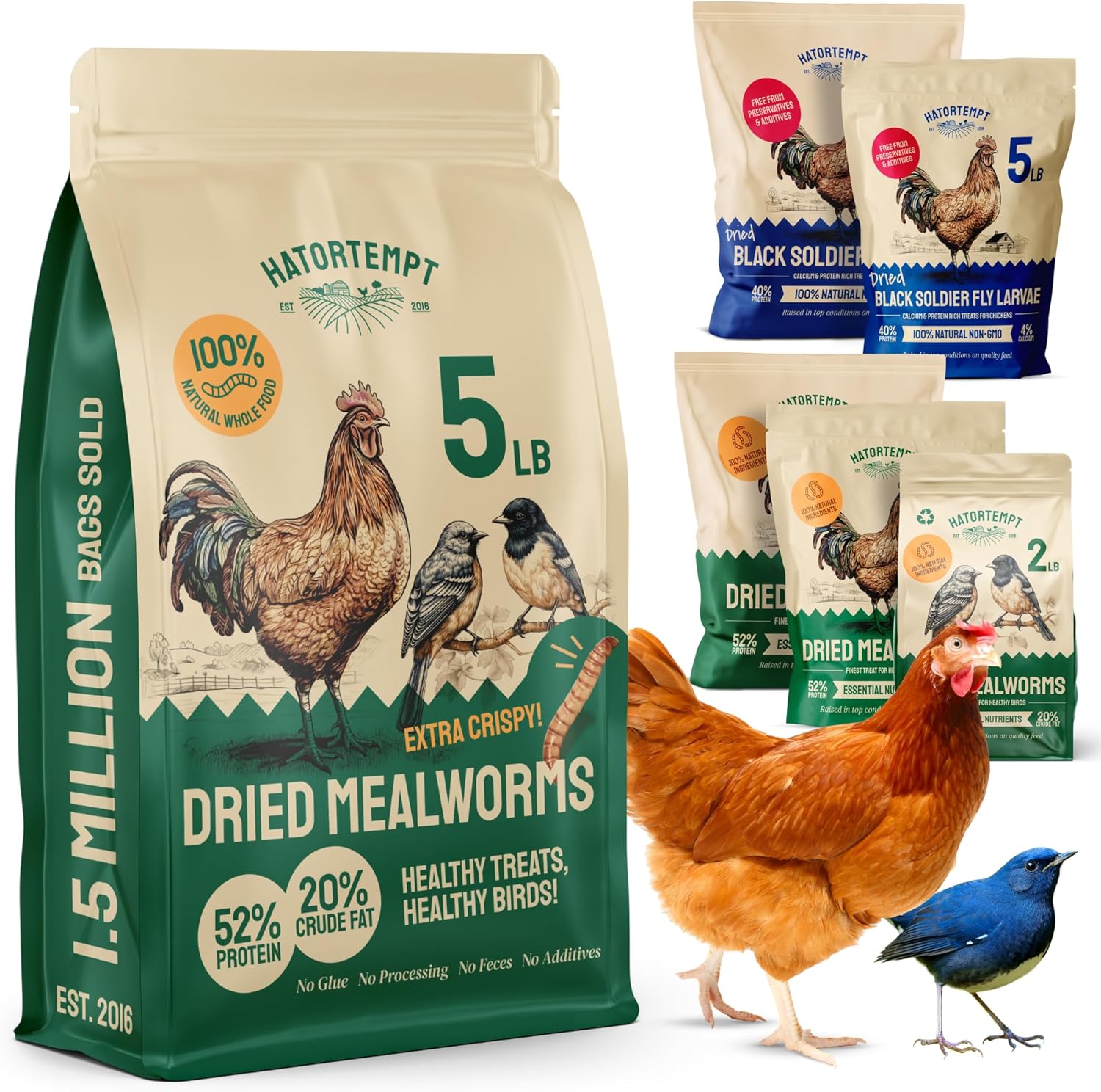 Dried Mealworms 5 lbs - Organic Non GMO Chicken Feed - High Protein Poultry Feed - Mealworms for Chickens, Wild Birds & Laying Hens