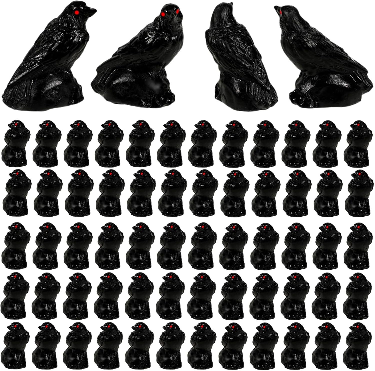 Bbiamsleep 60 Pcs Mini Resin Black Raven Miniature Crow Figurines Mini Halloween Figurine for Miniature House Halloween Scene Decor