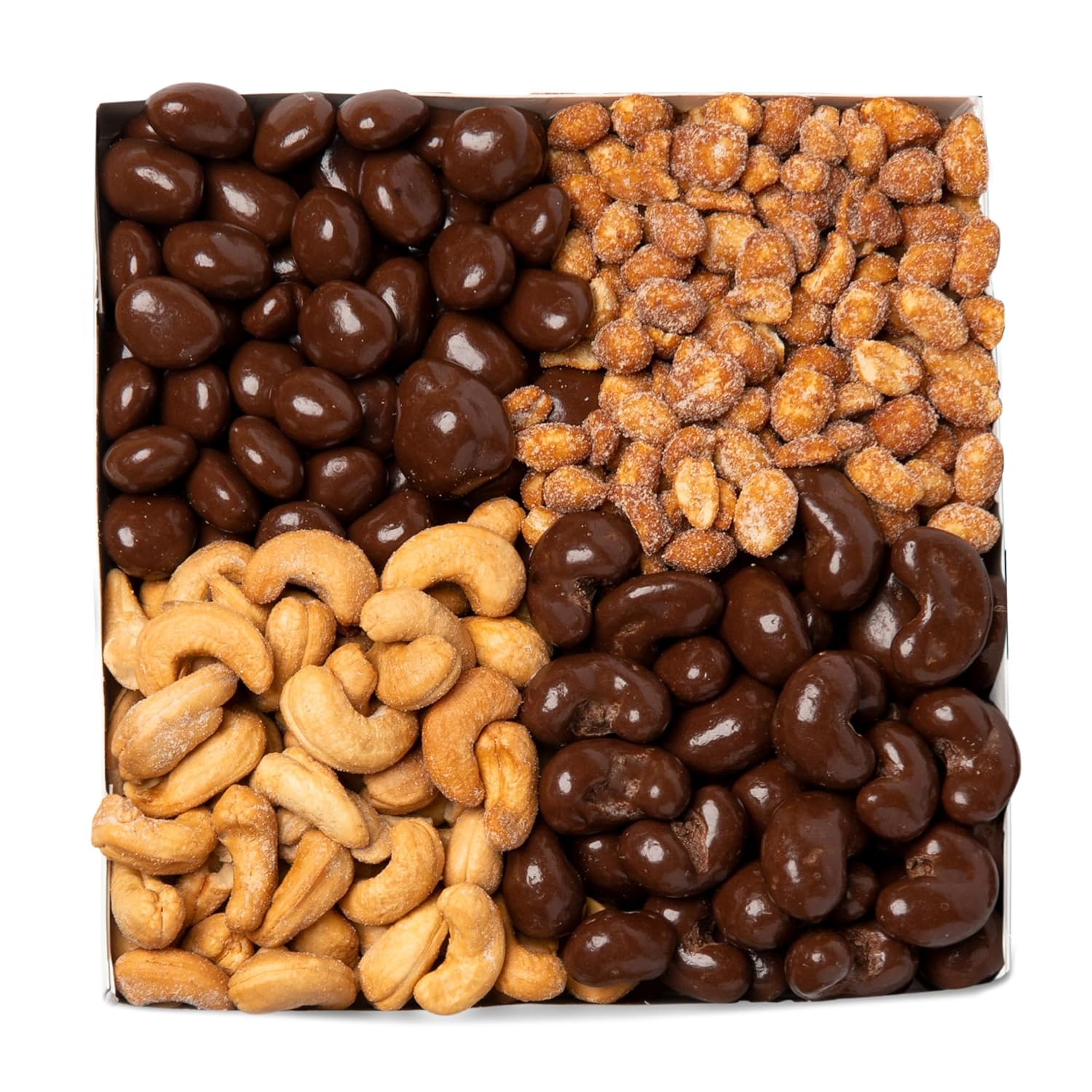 Nuts.com – Sweet and Salty Gift Tray for Summer, 4th of July and Festive Gifts — Healthy Snack Sampler Box, 1.25 Lbs of Roasted Cashews, Peanuts, Chocolate-Covered Raisins