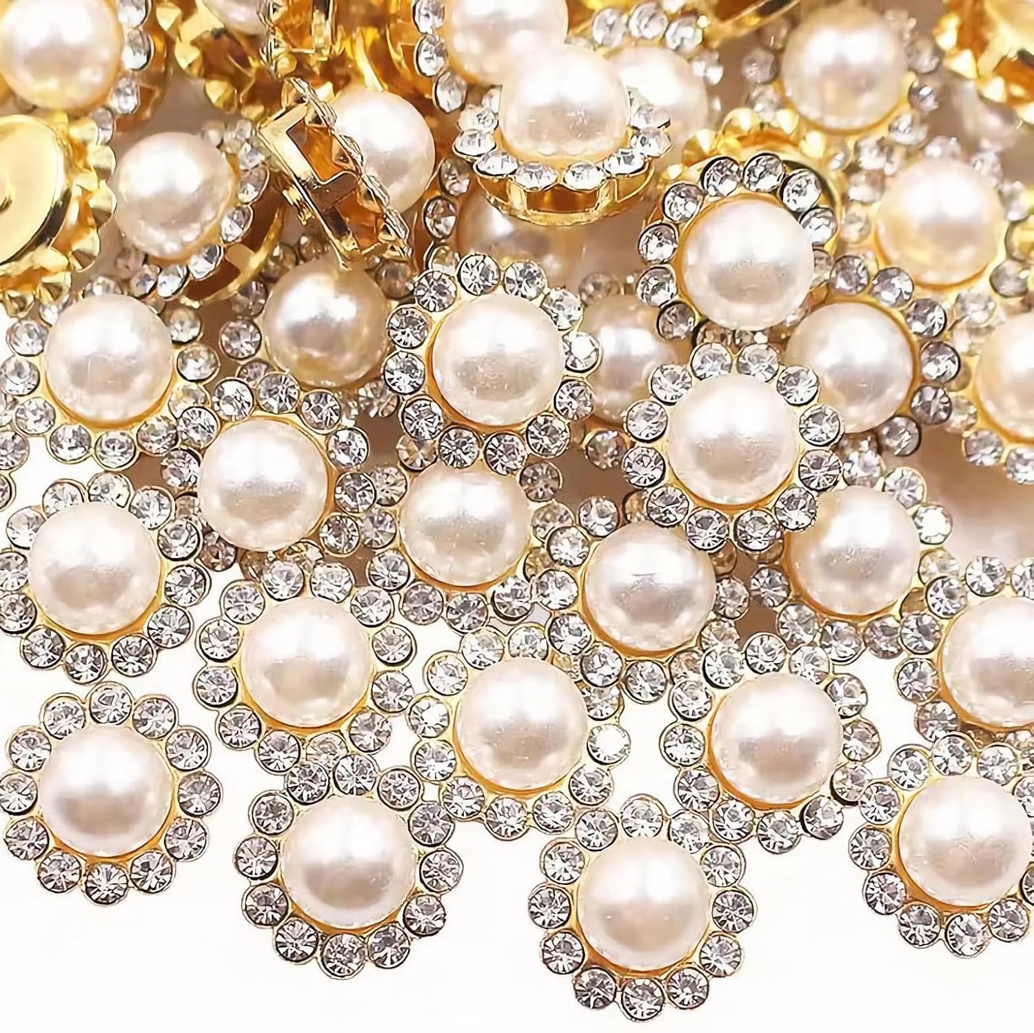 120 Pcs 12mm Sunflower Sew on Pearls Rhinestones Crystal Glass Gems, Metal Claw Rhinestones Jewels for Crafts, Glitter Gemstones for Clothes Shoes Cap Earring Belt Sewing Accessories(19 White Pearl)