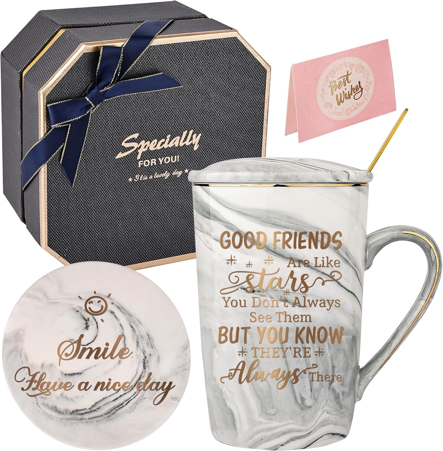 Best Friend Birthday Gifts for Women-Good Friends are Like Stars Mug-Friendship Gifts for Women Birthday Gifts Ideas for Her, Friends,Female,Sister Ceramic Marble Coffee Mug Gifts Box 14oz Grey
