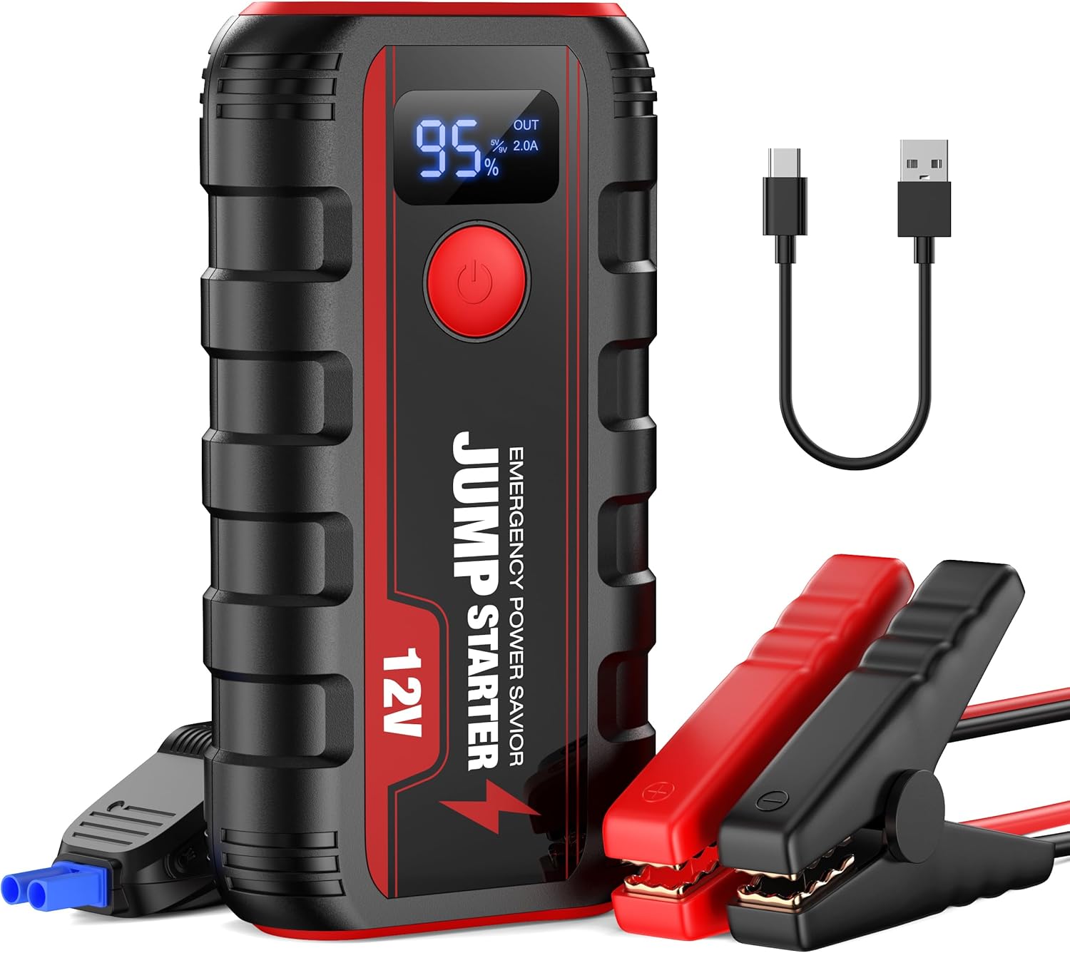 Ginarelo Jump Starter Power Pack Booster - Portable 12V Car Battery Jumpstart Bank Motorcycle Jumper Start with Leads LCD Screen LED 2000A Peak 13200Mah Engine Up To 6.0L Gas or 5.5L