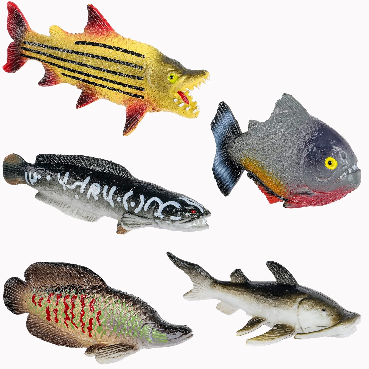 River Monster Collection Toy Fish Set With Collector Case | Piranha | Arapaima | Goliath Tigerfish | Giant Snakehead | Goonch Catfish Toy Miniature Figurine Fish by Toy Fish Factory