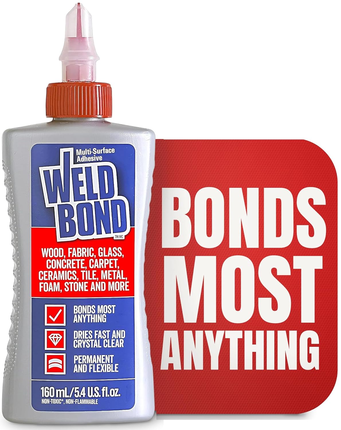 Weldbond All Purpose Glue, Bonds Most Anything! Non-Toxic Glue, Use as Wood Glue or on Glass Crafts Ceramic Mosaic Porcelain Tile Stone Fabric Carpet Metal & More. Dries Crystal Clear 5.4 oz / 160 ml