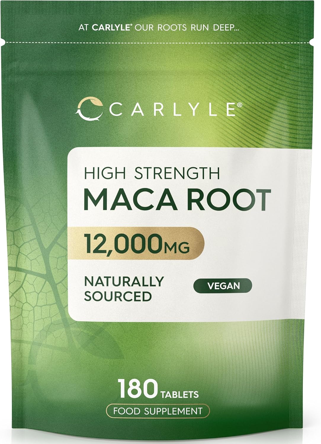 Maca Root Tablets 12,000mg | Naturally Sourced & High Strength Maca Root Extract | 180 Vegan Tablets | Supplement for Men & Women | by Carlyle