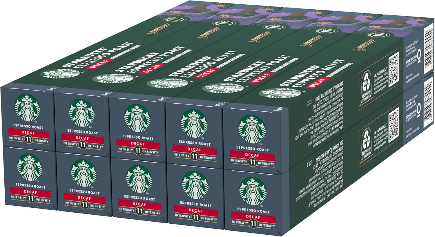 STARBUCKS Decaf Espresso Roast by Nespresso, Dark Roast, Coffee Capsules 10 x 10 (100 Capsules)