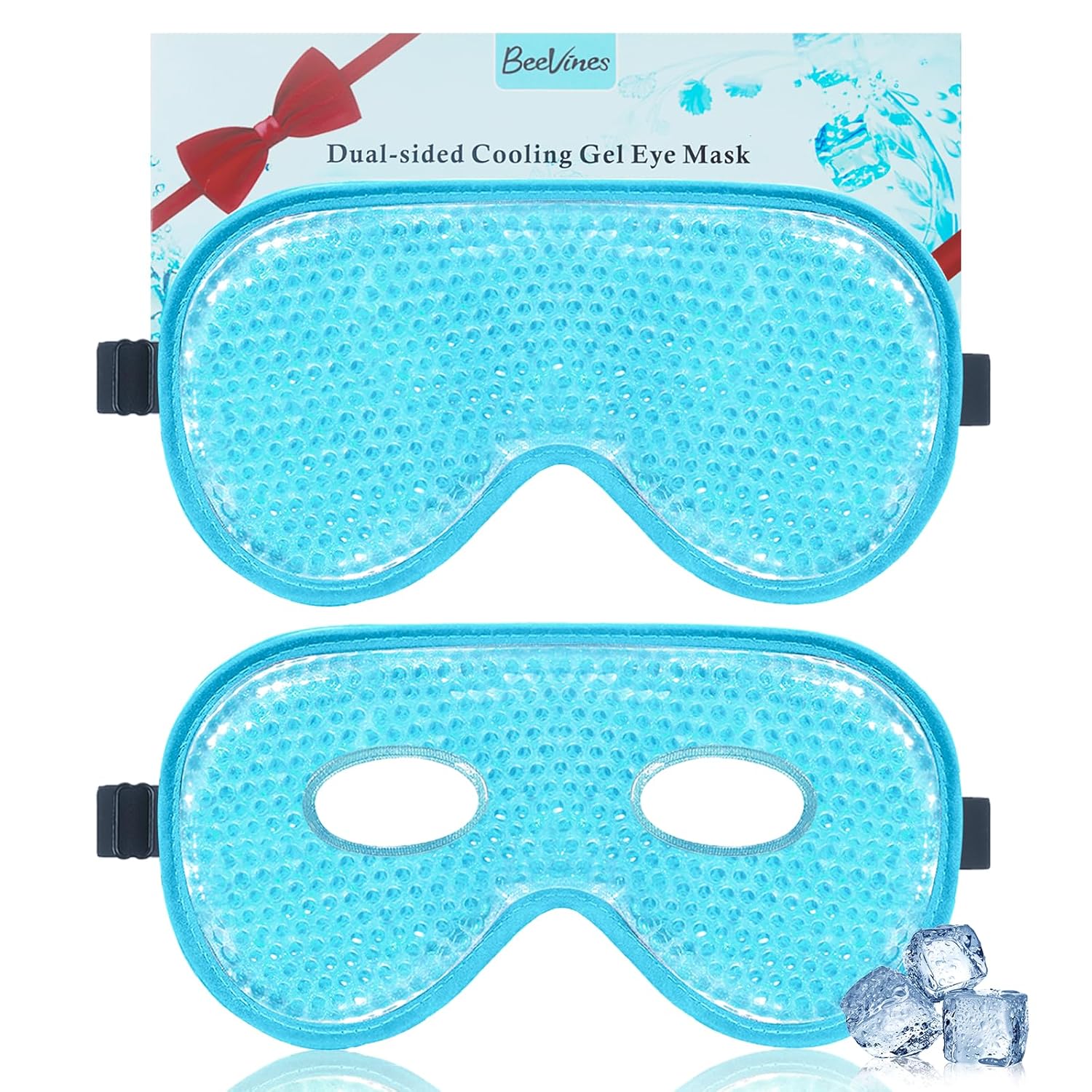 BeeVines Ice Eye Mask, 2 Pack XL Jumbo Size Cooling Freezer Gel Eye Masks for Puffy Eyes Face, Frozen Cold & Warm Compress, Ice Pack for Post Eye Surgery, Puffiness & Allergies Treatment (Blue)