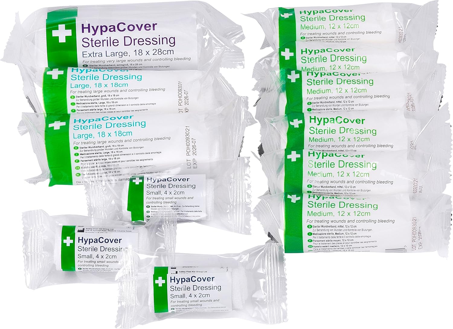 HypaCover Sterile wound Dressings, Assorted Pack of 12 Bandages with Sterile Dressing Pad