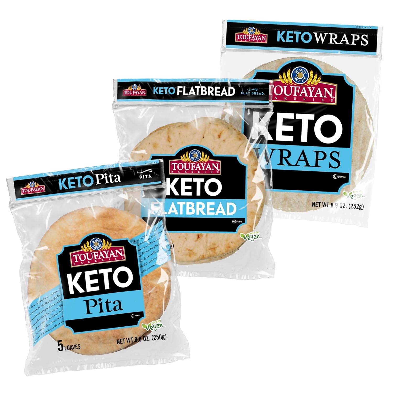 Toufayan KETO Bread Variety Pack Bundle, Includes Keto Pita Bread, Flatbread and Wraps (3 Pack)