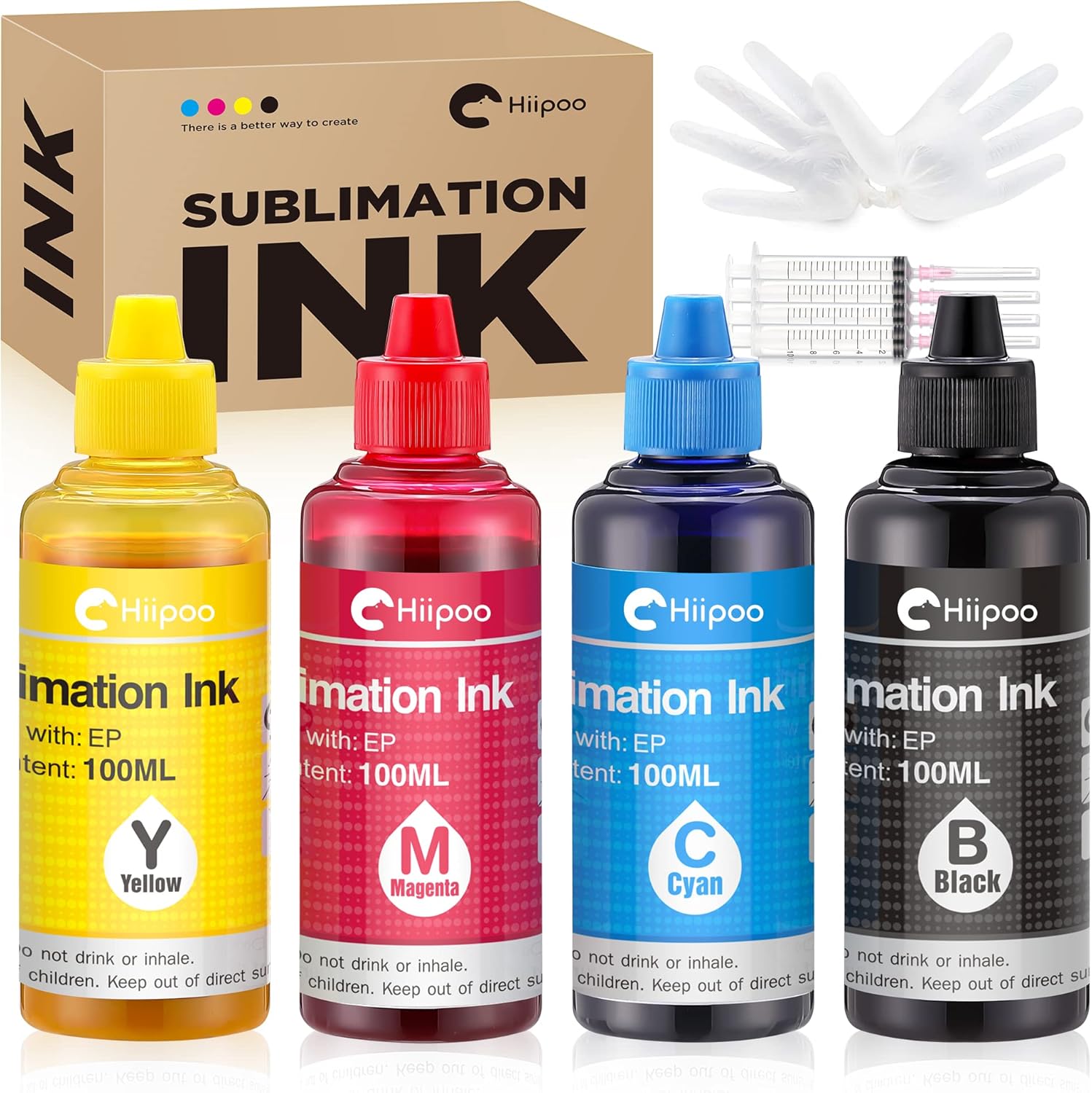 Hiipoo Sublimation Ink Refilled Bottles Work with WF7710 ET2760 ET2720 ET2803 ET2800 ET15000 C88 C88+ Inkjet Printer Heat Press Transfer on Mugs Plates T-Shirts Pillows Phone Case
