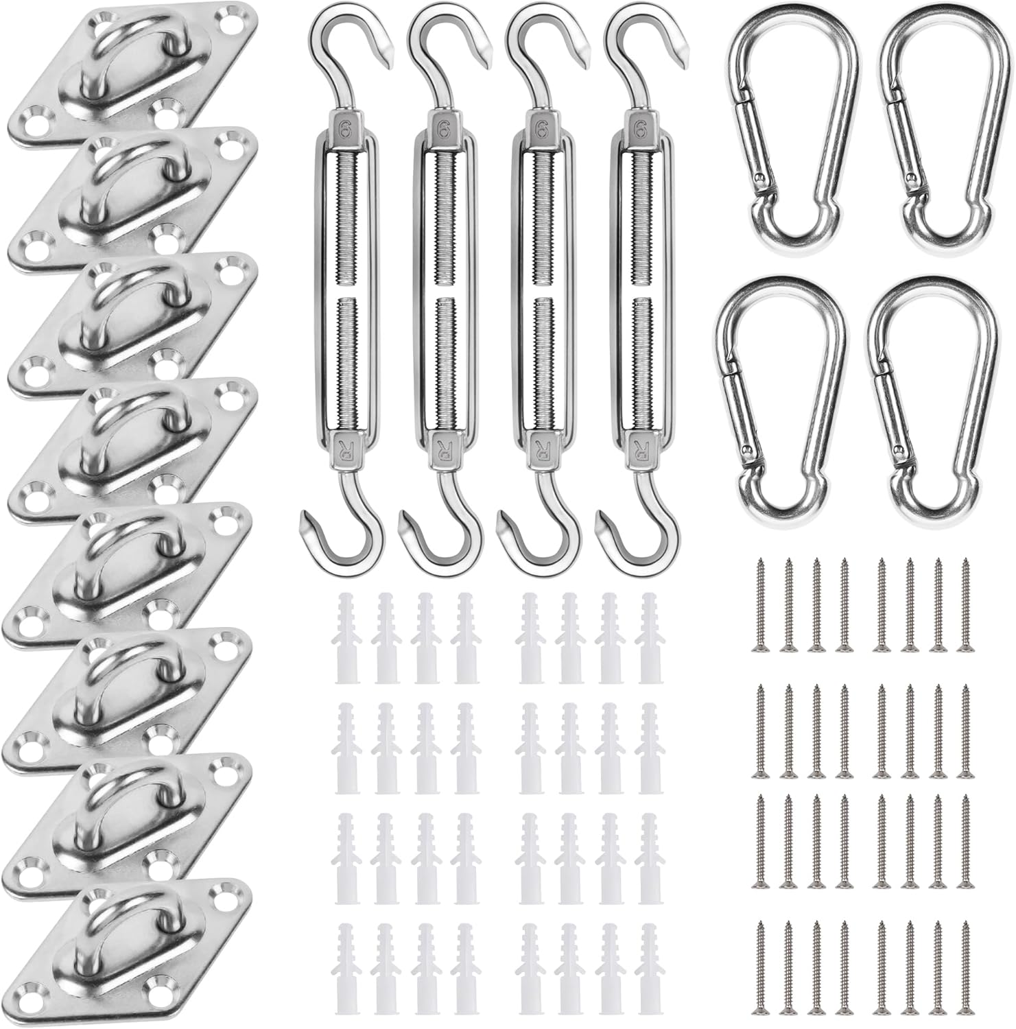 YOFIT Shade Sail Hardware Kit 6 inch for Triangle Rectangle Sun Shade Sail Installation, 304 Grade Stainless for Garden Outdoors, 80 Pcs