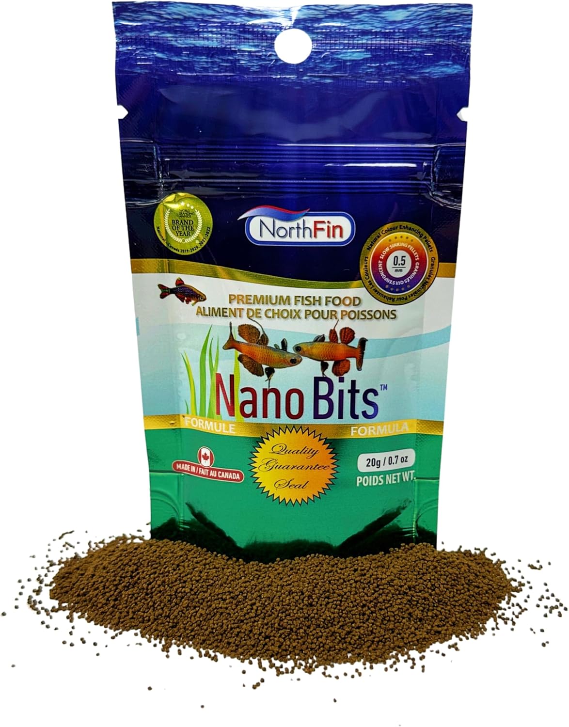 Northfin Nano Bits Premium Fish Food - 0.5mm Slow Sinking Pellets for Nano Fish, Betta, and Danios - High Protein, Insect-Based Formula with Omega-3, Spirulina, and Natural Color Enhancers (20g)