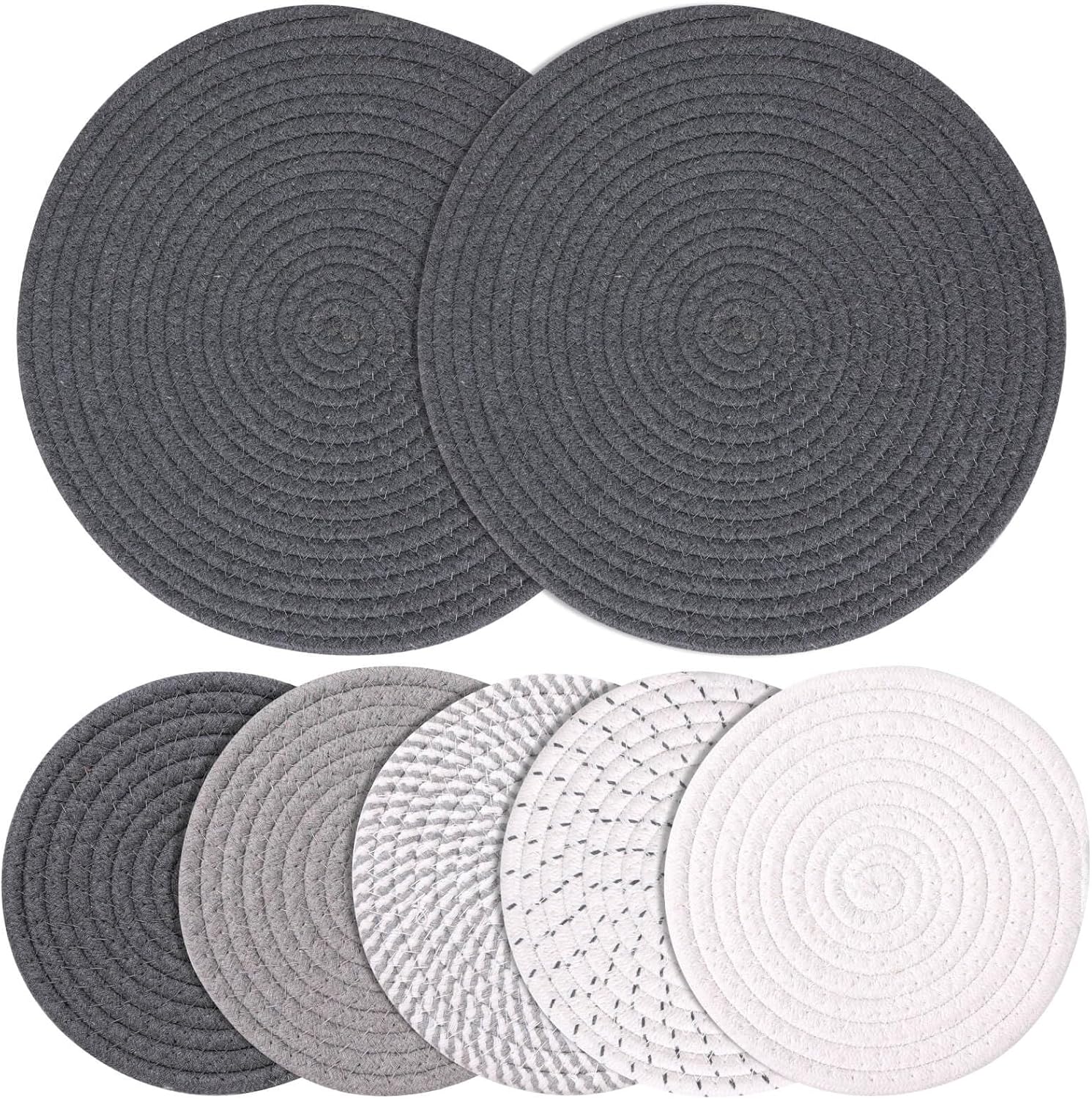 Billbotk 11.8" and 7" Hot Mats for Pots and Pans, 7 Woven Trivets for Hot Dishes, Pot Holders for Kitchen, Tabletop Accessories for Counter Heat Resistant