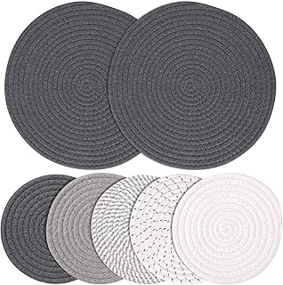 Billbotk 11.8" and 7" Hot Mats for Pots and Pans, 7 Woven Trivets for Hot Dishes, Pot Holders for Kitchen, Tabletop Accessories for Counter Heat Resistant