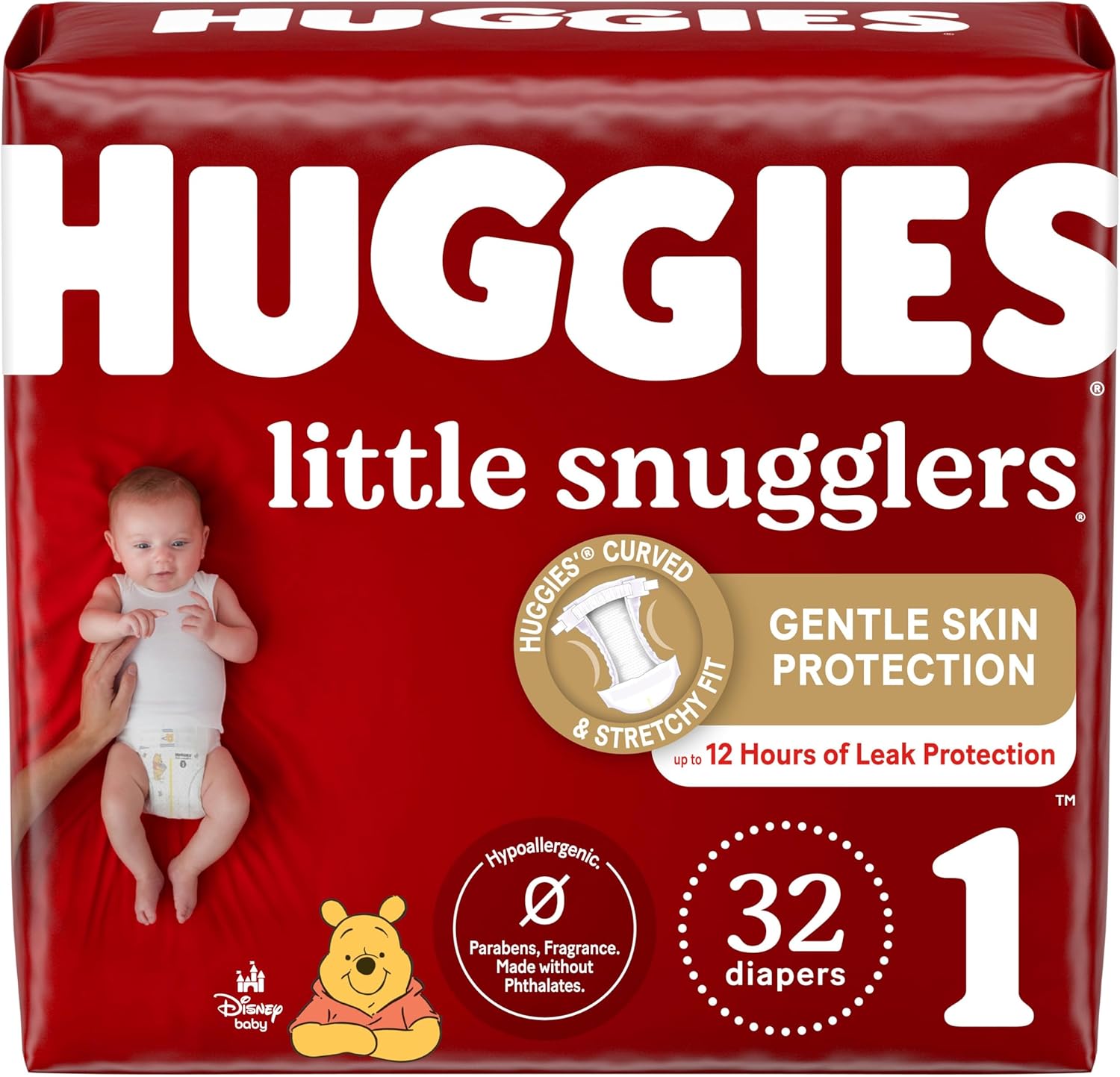 Huggies Size 1 Diapers, Little Snugglers Newborn Diapers, Size 1 (8-14 lbs), 32 Count