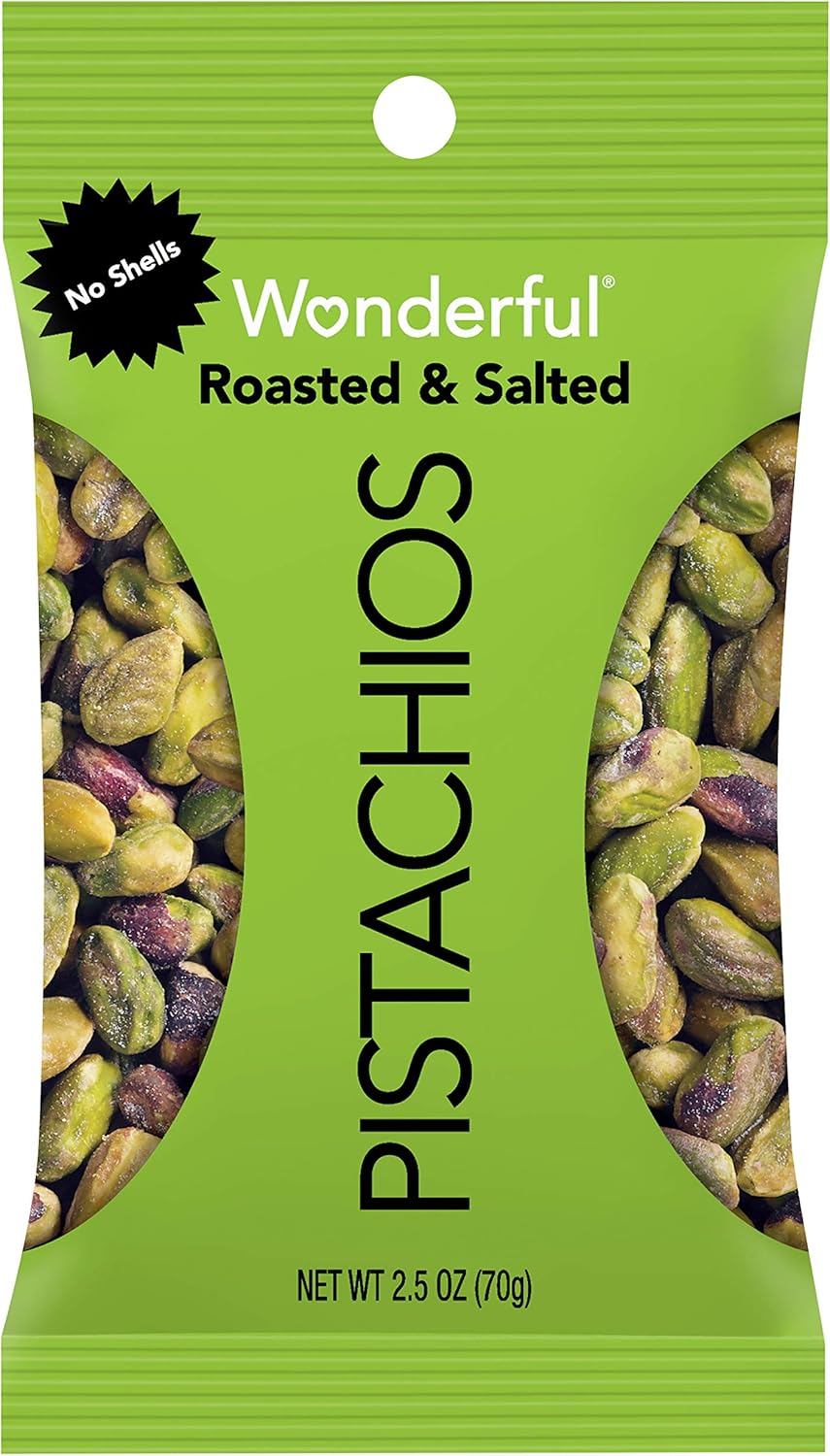Wonderful Pistachios, No Shells, Roasted and Salted, 2.5 Ounce Bag