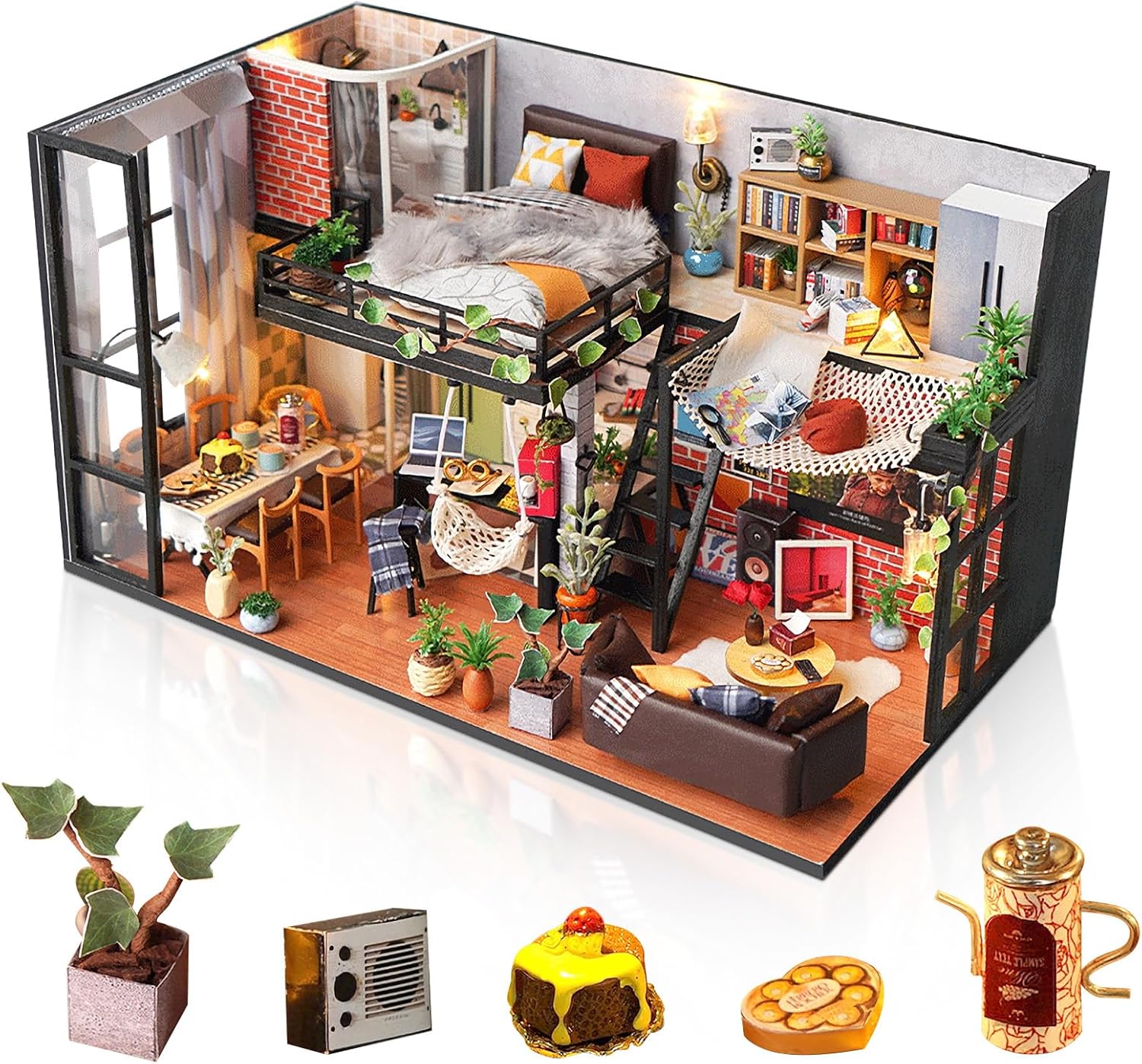 DIY Miniature House Kit, Dollhouse Kit with Dust Cover, Mini House Building Kit for for Adult to Building, Christmas/Home Decorations/Gifts for Family and Friends, Loft