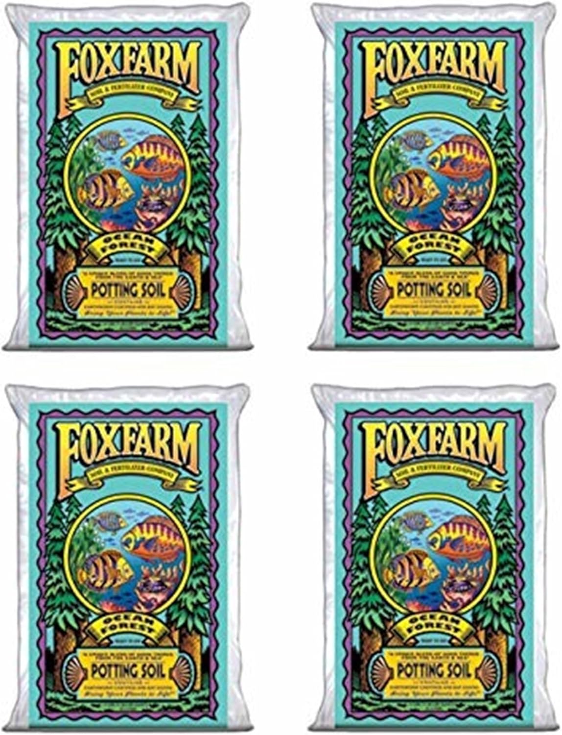 FoxFarm Ocean Forest Potting Soil, 1.5cu ft (Pack of 4) - Light, Aerated Texture, Designed for All Container Plants - pH Adjusted for Optimal Nutrient Uptake, Effectively Retains Moisture