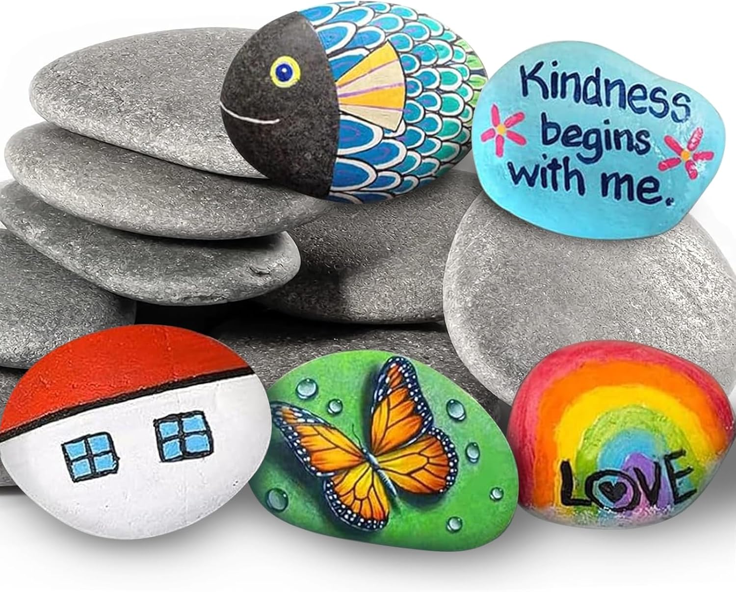 10PCS Painting Rocks, 5-8cm Flat Pebbles Painting Stones for Arts and Craft, Smooth Stones Decorative Stones Painting River Rocks Great Painting Kit for Kids DIY Creative Activity