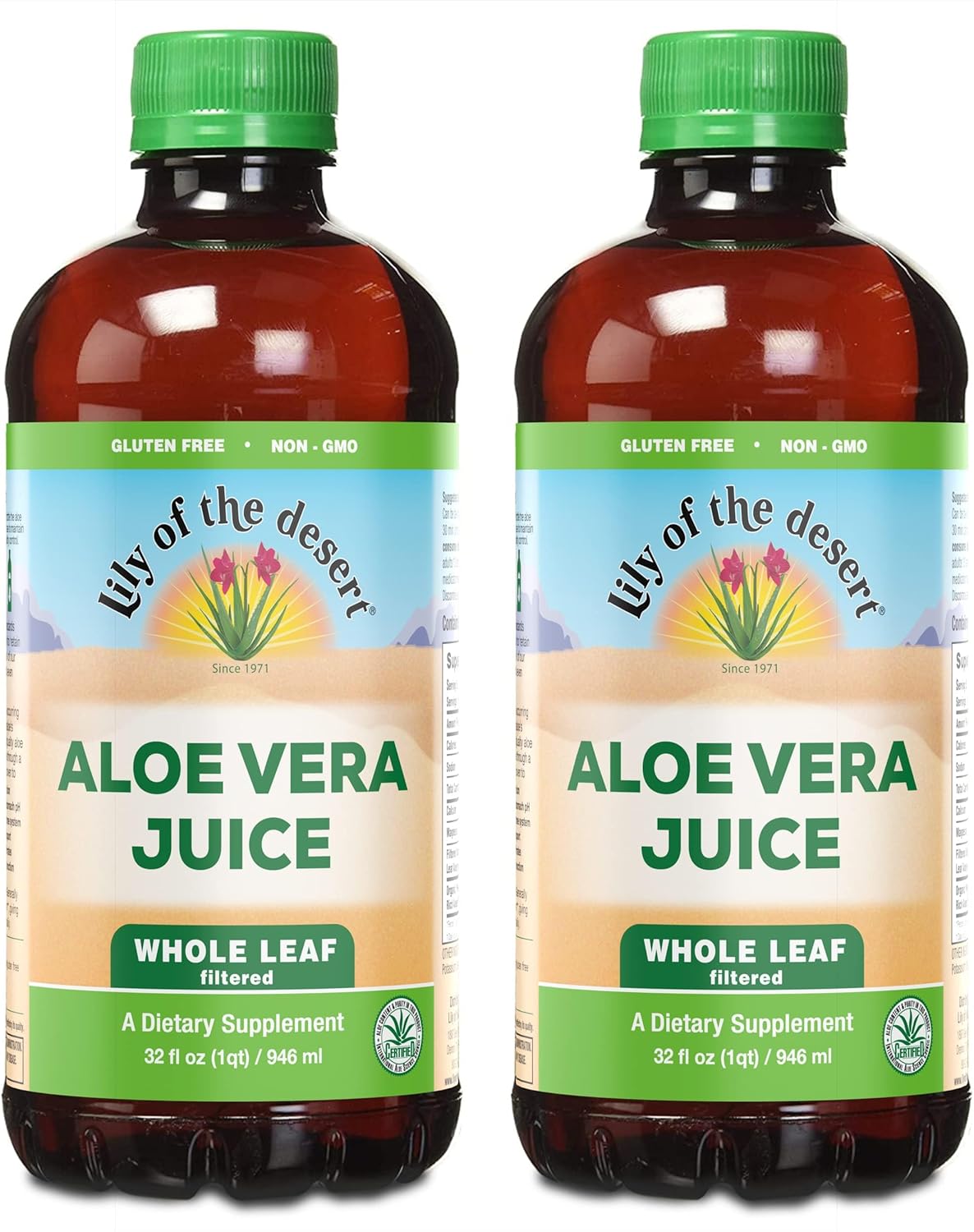 Lily of the Desert Aloe Vera Juice - Whole Leaf Filtered Aloe Vera Drink, Non-GMO Aloe Juice with Natural Digestive Enzymes for Gut Health, Stomach Relief, Wellness, Glowing Skin, 32 Fl Oz (Pack of 2)