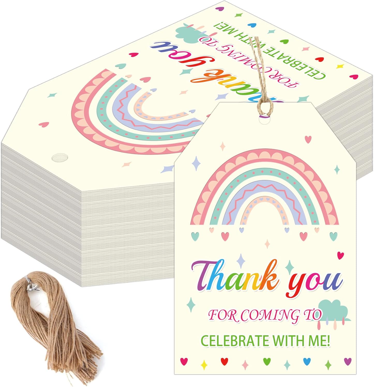 SMARSTICKER 50pcs Thank You for Making My Party So Bright Tags Sun Thank You Party Favors Tags with String Rainbow Thank You Gift Stickers for Birthday Party Wedding Baby Shower (Color2)