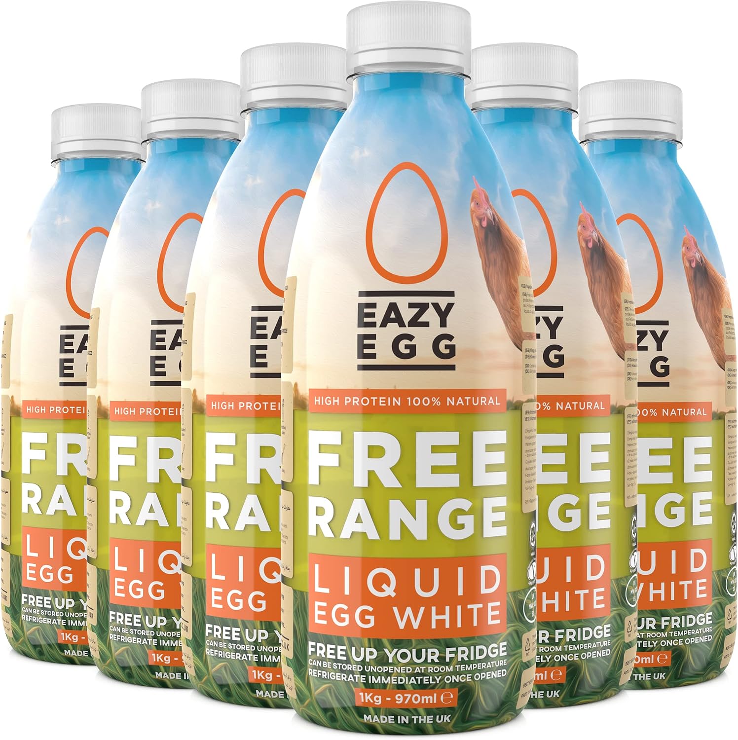Eazy Egg Free Range Egg Whites Liquid 6 x 1L | Made in the UK from Eggs Free Range | Ambient Storage & 6 Month Shelf Life | For Baking, Shakes, Omelettes & Cocktails