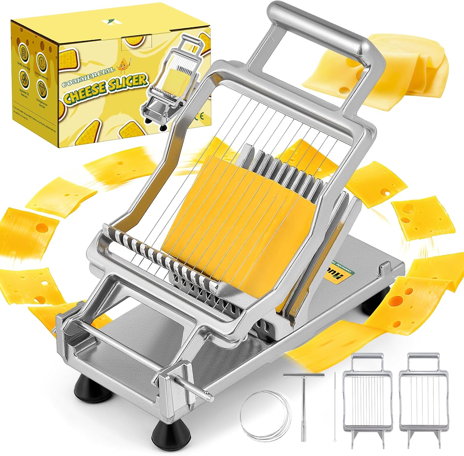 Huanyu Commercial Cheese Slicer Butter Cutter with 316 Stainless Steel Wire 3/8 IN&3/4 IN Blades Replaceable Block Cheese Cutting Board Aluminum Alloy Body Home&Restaurant Kitchen Cooking Baking Tool