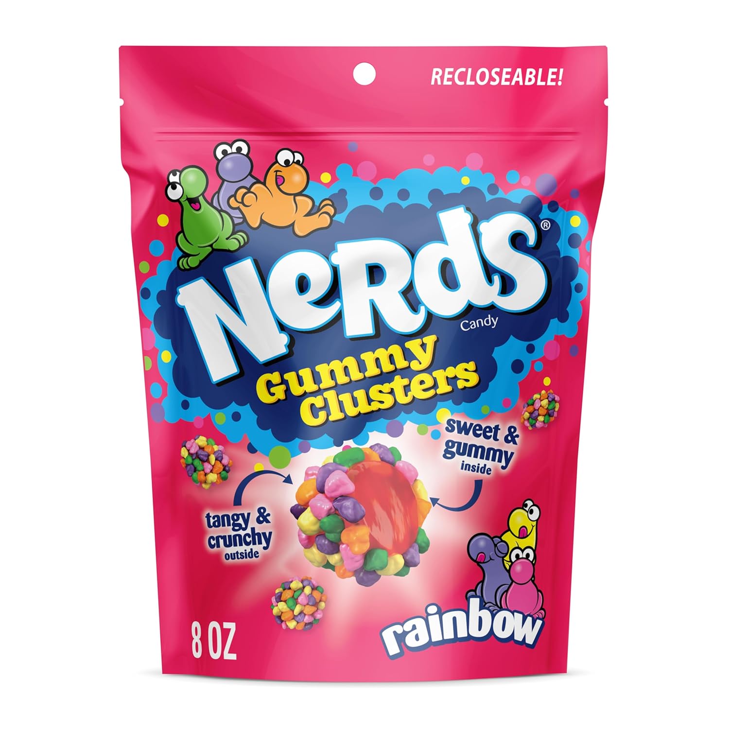 NERDS Gummy Clusters Candy, Rainbow, Crunchy and Gummy, 8 oz