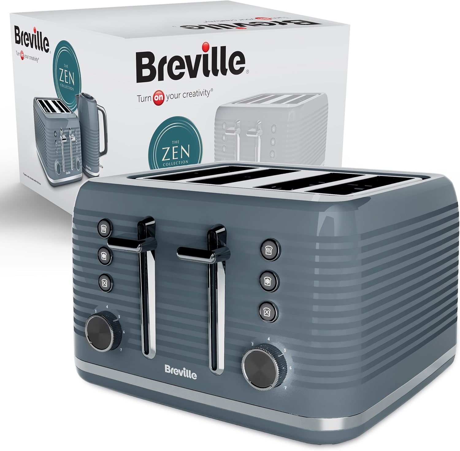 Breville Zen 4 Slice Toaster with High Lift & Wide Slots | Grey & Silver Chrome [VTR027]