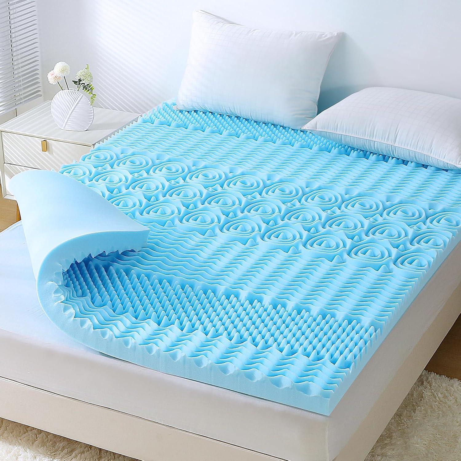 HUXMEYSON Cooling Mattress Topper Queen, 7 Zone Memory Foam Mattress Topper with Gel Infused, Egg Crate Bed Topper Mattress Pad, CertiPUR-US Certified, 2 Inch (60 * 80 Inch)