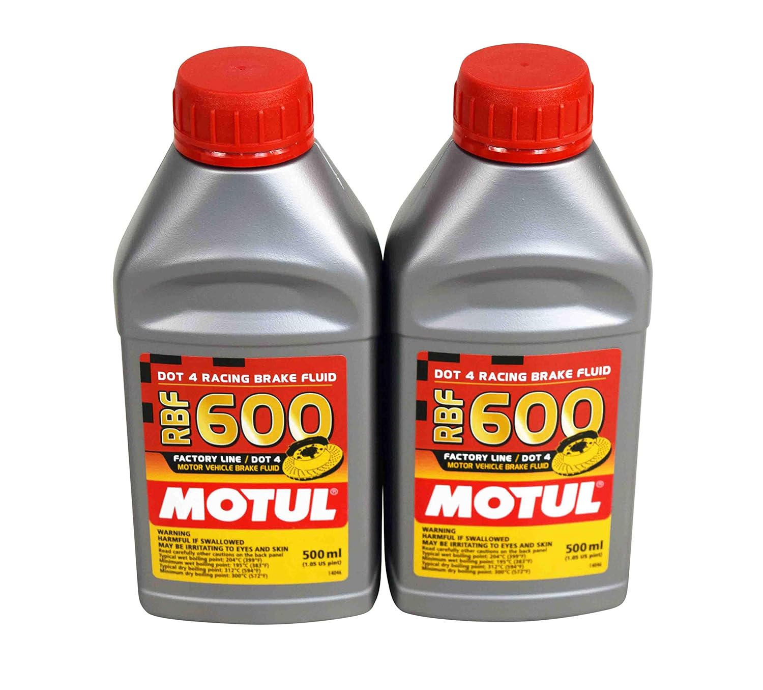 Motul RBF 600 Factory Line DOT-4 Racing Brake Fluid, High-Performance, 100% Synthetic, 500ml Bottles, 2 Pack (100949)