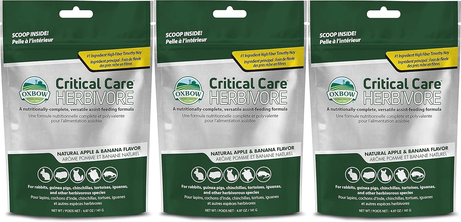 Oxbow 3 Pack of Apple & Banana Critical Care Herbivore, 4.97 Ounces Each, Support Supplement for Small Pets