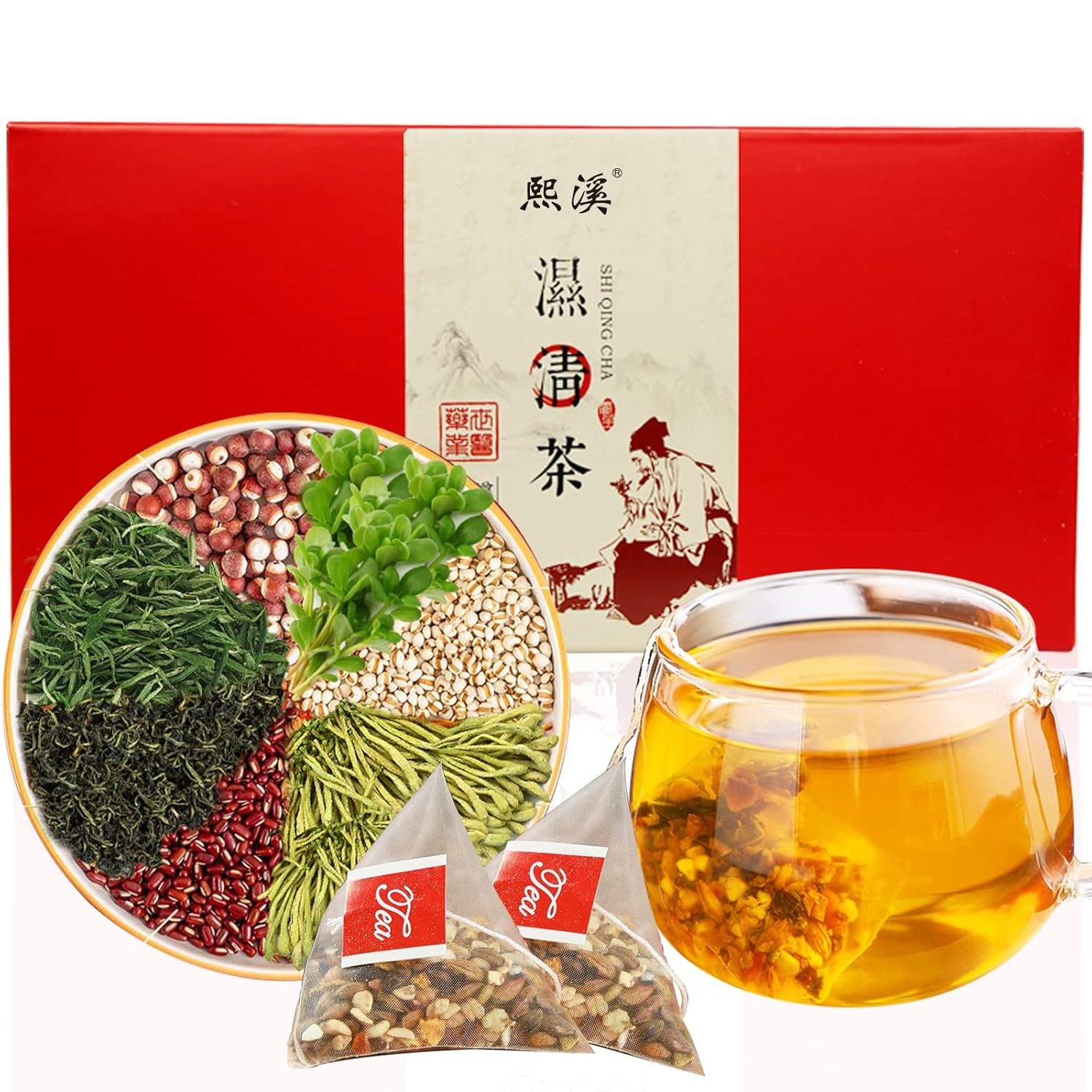 Hee Creek Shiqing Tea 6.3oz/180g(30pack) Red beans, Coix Seed,Gorgon Fruit,Chinese Herbal Tea,Dampness Clearing 湿清茶 红豆薏米茶 去湿茶