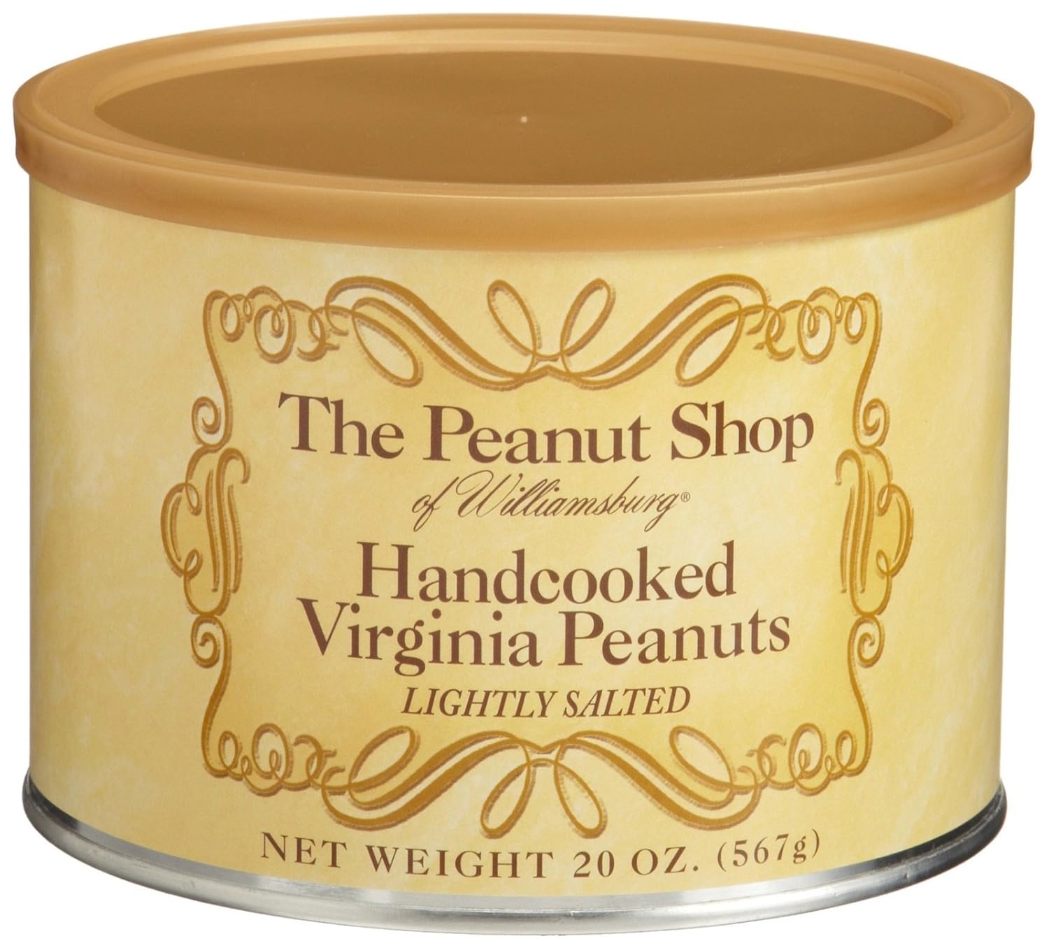 The Peanut Shop of Williamsburg Lightly Salted Handcooked Virginia Peanuts, Williamsburg Peanuts, Non-Gmo, Kosher Certified - 20 Oz Tin