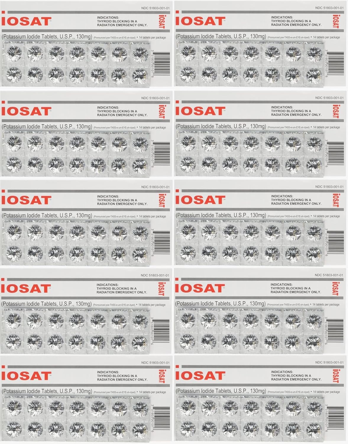Potassium Iodide Tablets, 130 mg (14 Tablets each) - 10 packs