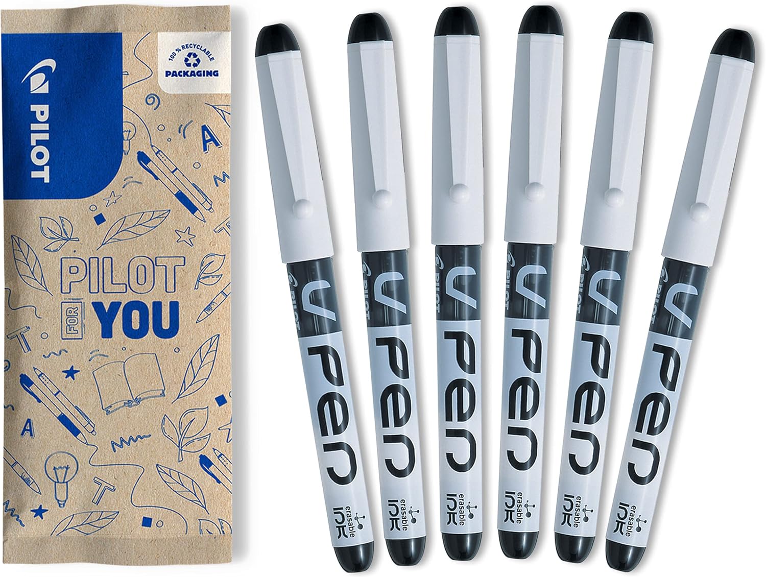 Pilot Vpen Disposable Fountain Pen - Black (Pack of 6)