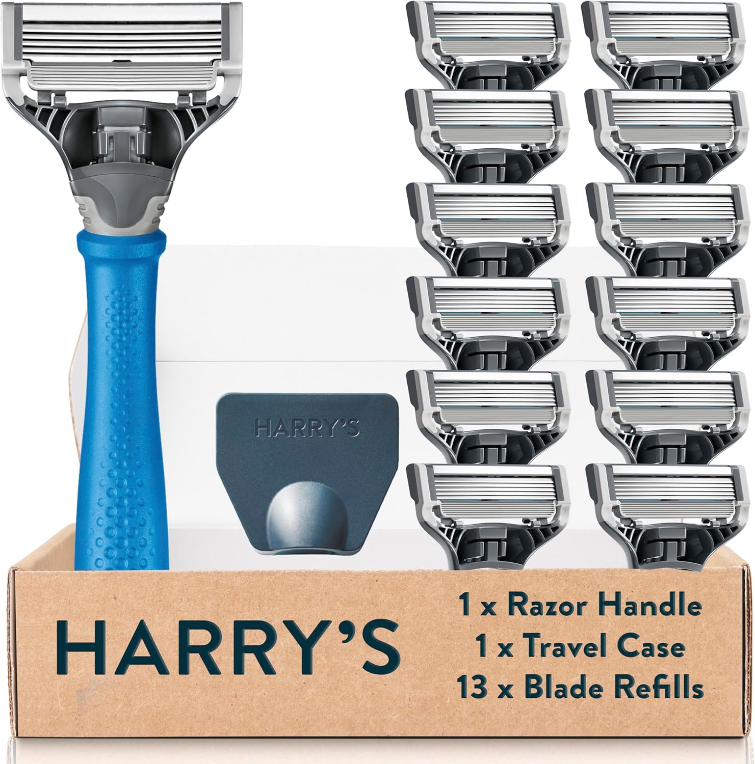 Harry's Razors for Men - Men's Razor Set with Indigo Blue Handle, 13 Razor Blade Refills, Travel Blade Cover, (packaging may vary)
