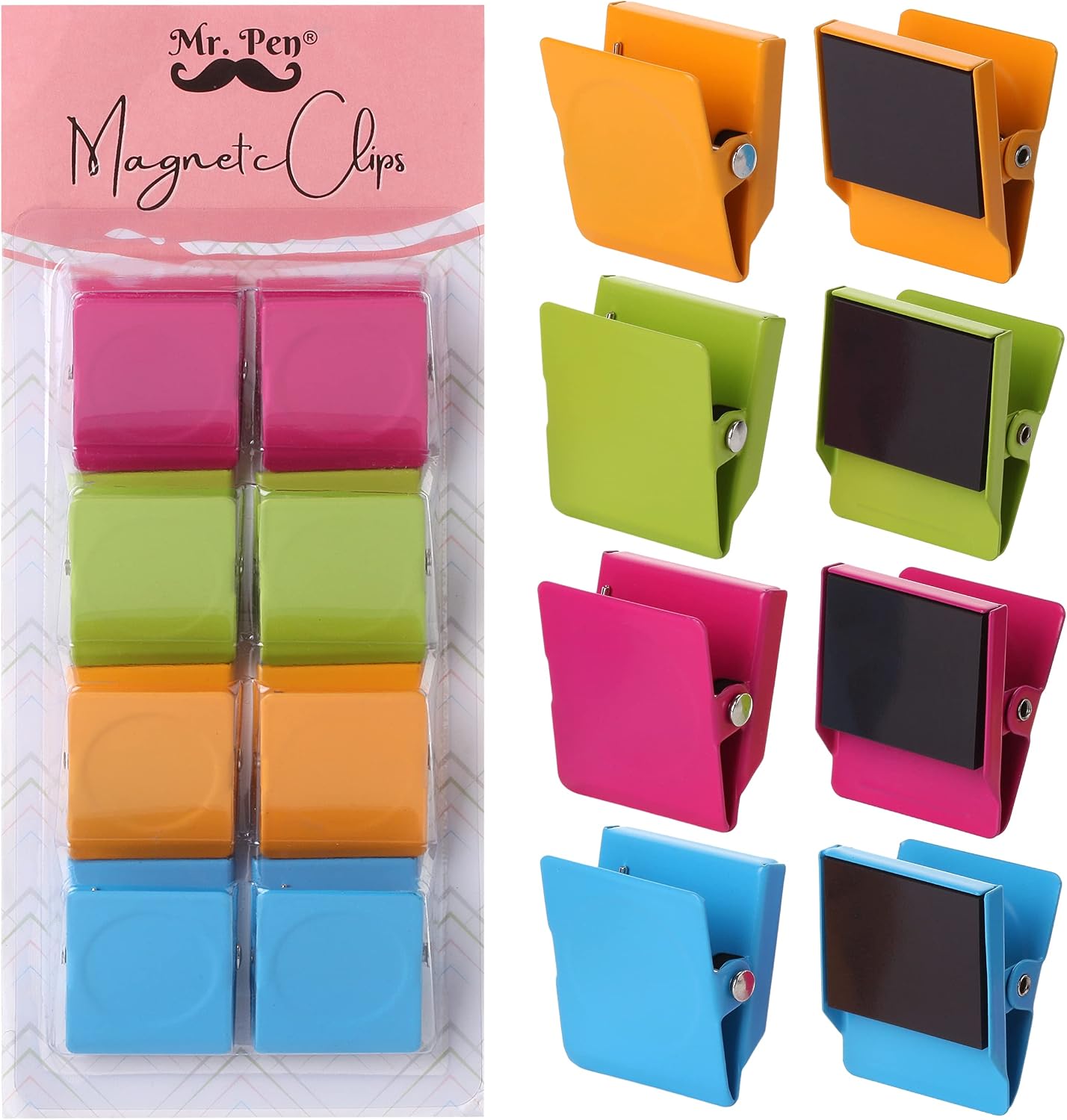 Mr. Pen- Magnetic Clips, 8 pcs, Assorted Color, 1.2”, Metal Clips, Refrigerator Magnets