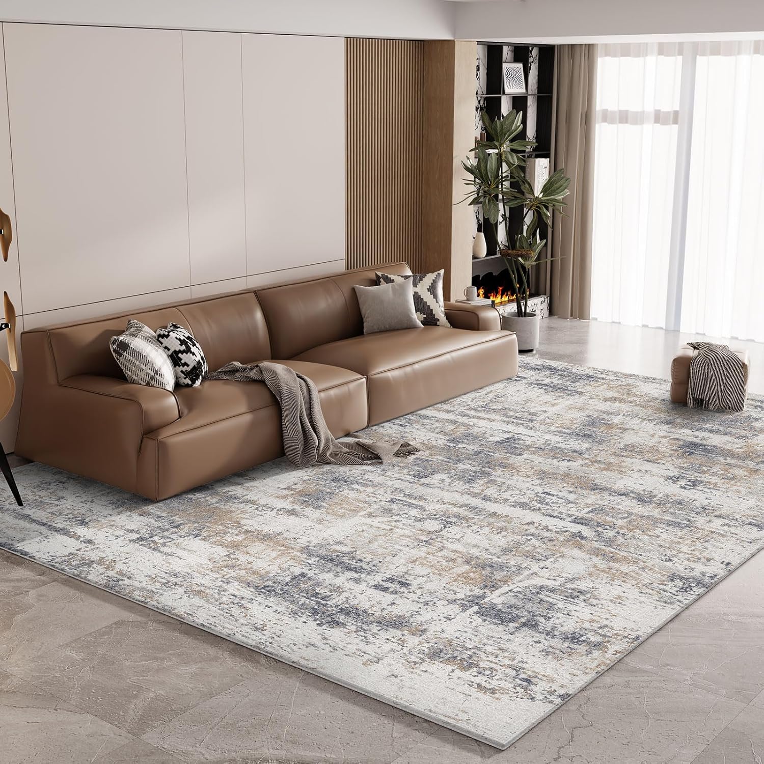 Vamcheer Modern Area Rug- Upgraded 10mm Thick Sponge for Exceptional Comfort, Abstract Area Rug for Living Room/Bedroom/Office, Non-Shedding & Easy to Clean, Light Blue/Grey, 160x230cm