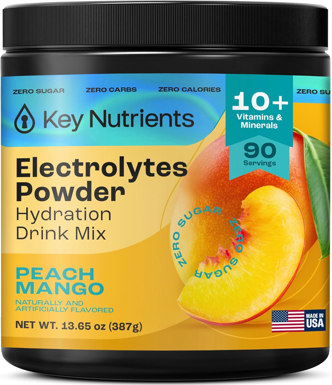 KEY NUTRIENTS Multivitamin Electrolytes Powder No Sugar - Tropical Peach Mango Electrolyte Powder - Endurance & Energy Supplement - Hydration Powder - No Calories - 90 Servings - Made in USA