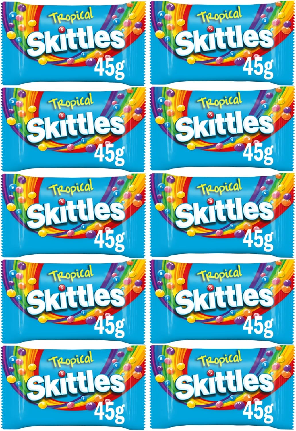 Skittles Vegan Chewy Sweets Tropical Fruit Flavoured Pouch Bag 45g (10 Pack)