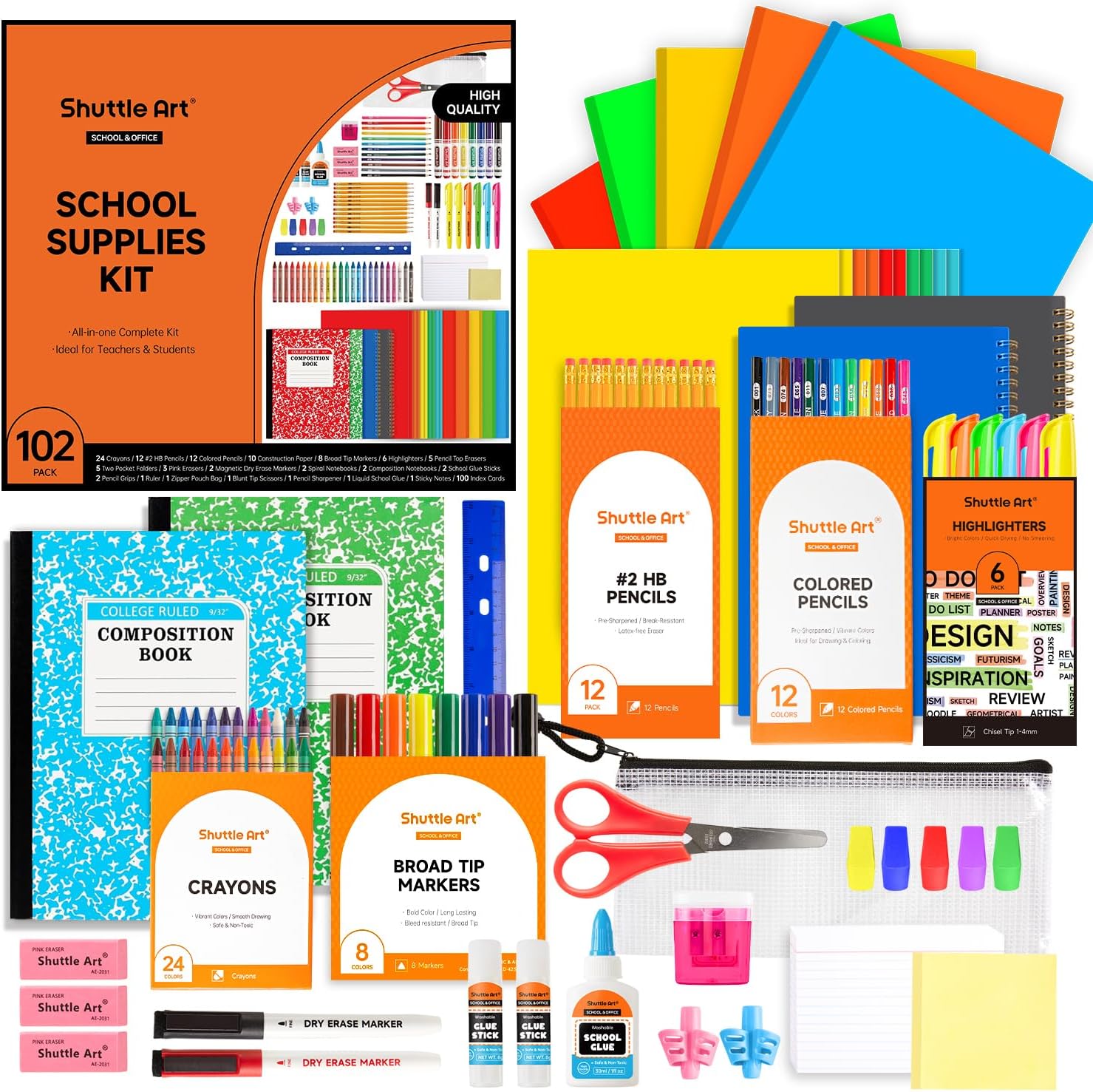 Shuttle Art 102 PCS Back to School Stationery Supplies Set, Student & Teacher Study Essentials for Secondary School, University, School & Office Stationary Kit Including Pens, Markers, Notebooks etc